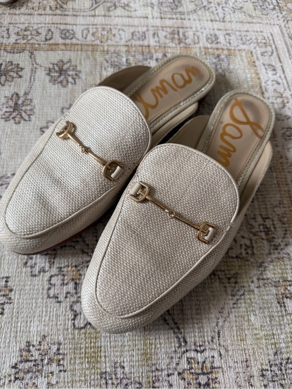Sam Edelman Cream Textured Leather Slip-On Loafers